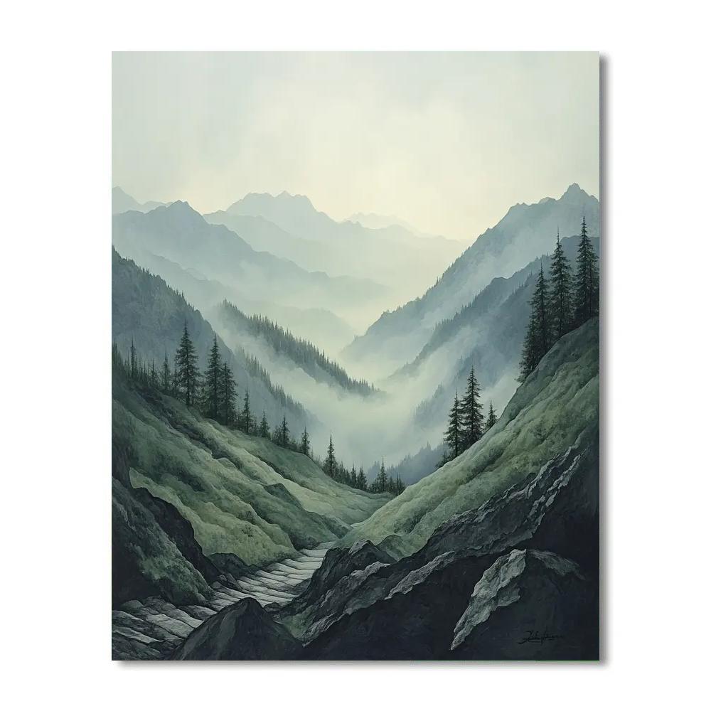 Zhao Mengfu Inspired Misty Mountain Chorus Paint by numbers art