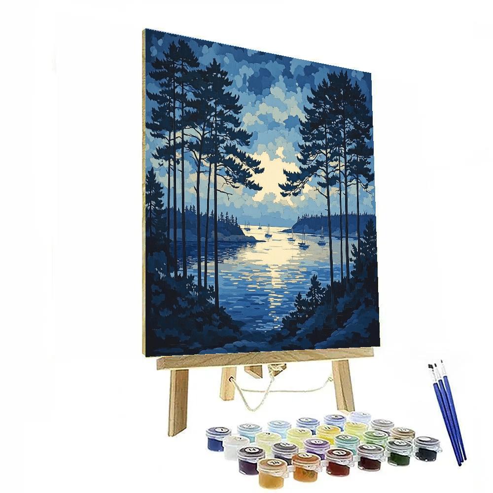 Hiroshige Inspired Twilight Pine Harbor painting number kit