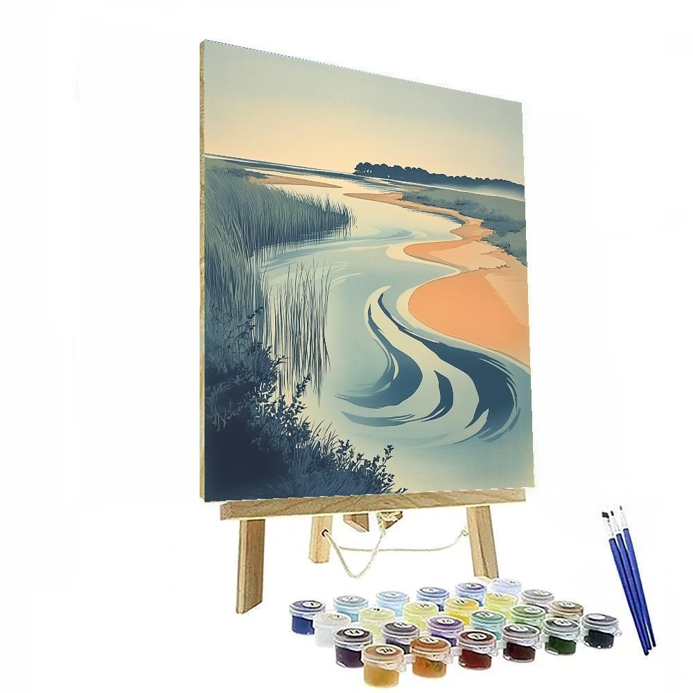 Hiroshige Inspired River Delta Dawn Mist Paint by numbers kits