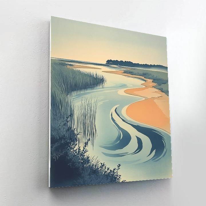 Hiroshige Inspired River Delta Dawn Mist Paint by numbers kits