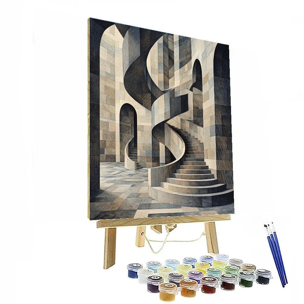 M.C. Escher Inspired Infinite Stairland paint by numbers