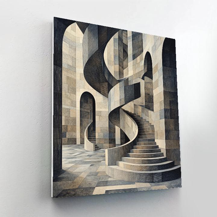 M.C. Escher Inspired Infinite Stairland paint by numbers