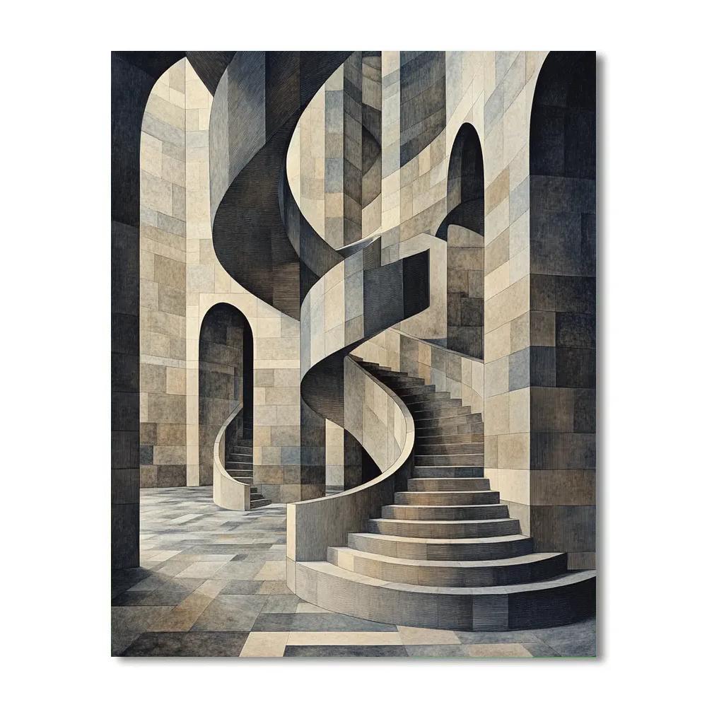 M.C. Escher Inspired Infinite Stairland paint by numbers