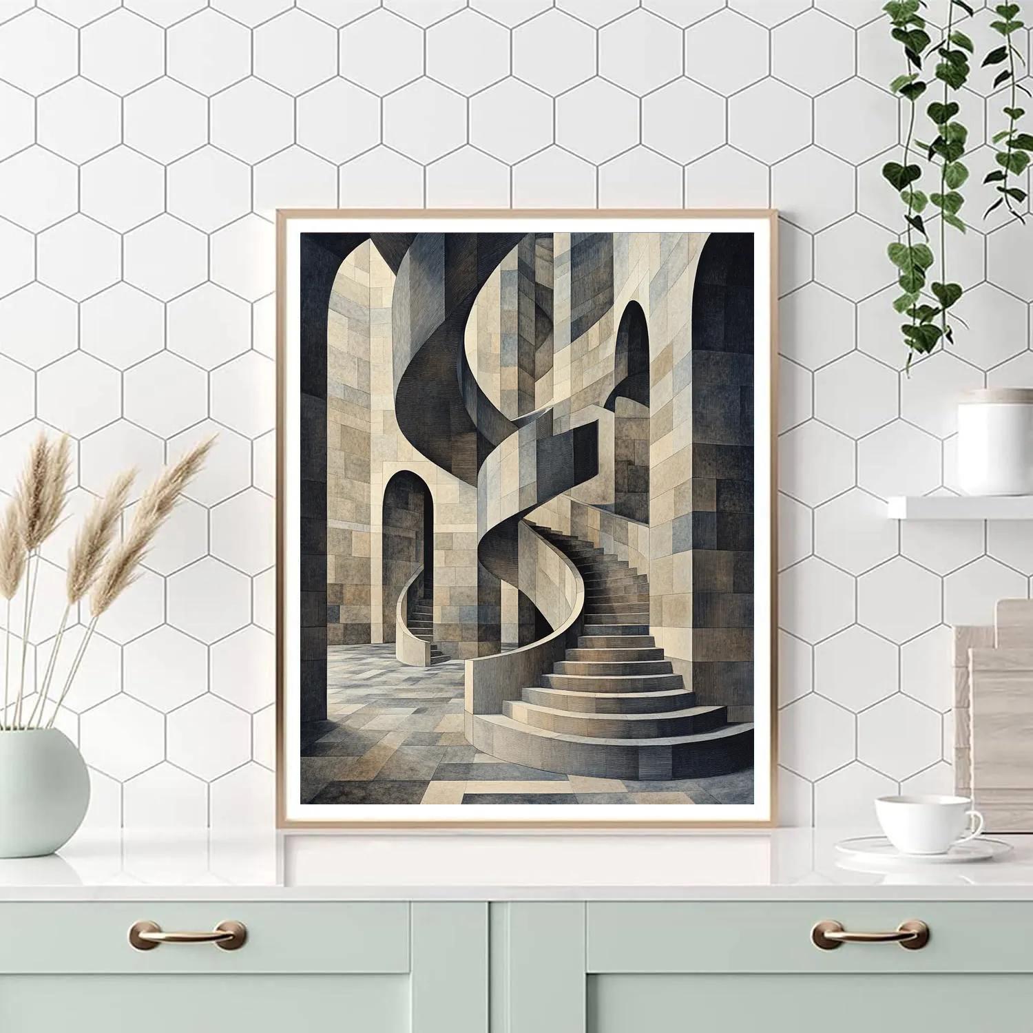 M.C. Escher Inspired Infinite Stairland paint by numbers