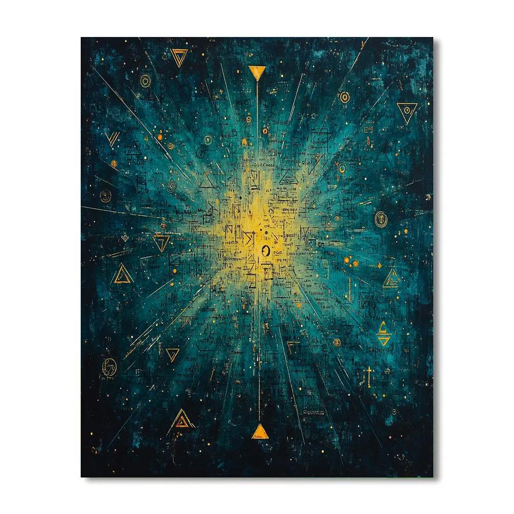 Jean-Michel Basquiat Inspired Cosmic Glyph Field Number painting