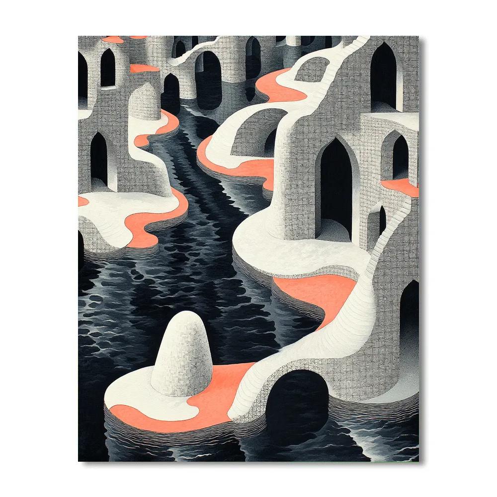 M.C. Escher Inspired Paradoxical Archipelago DIY paint by numbers