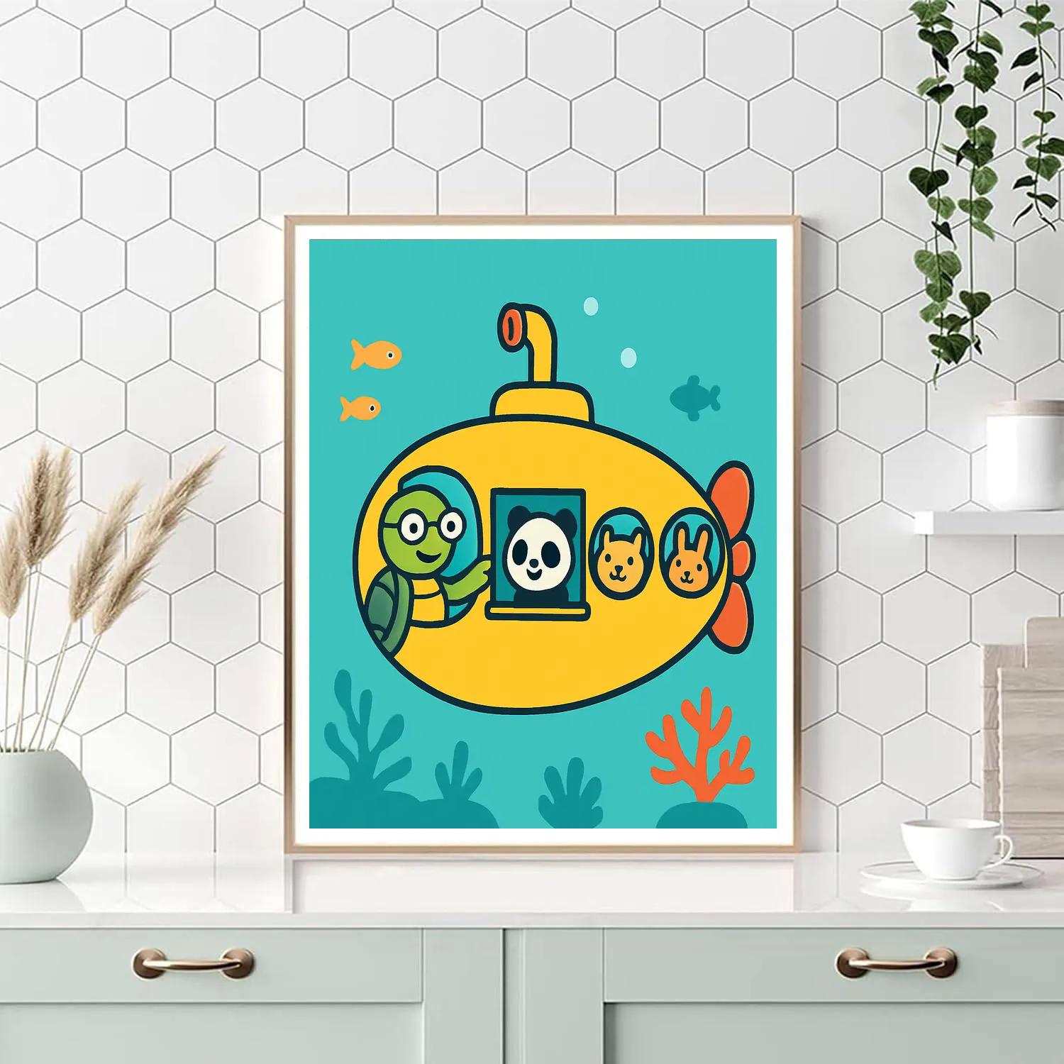 Bubble Submarine School Number painting