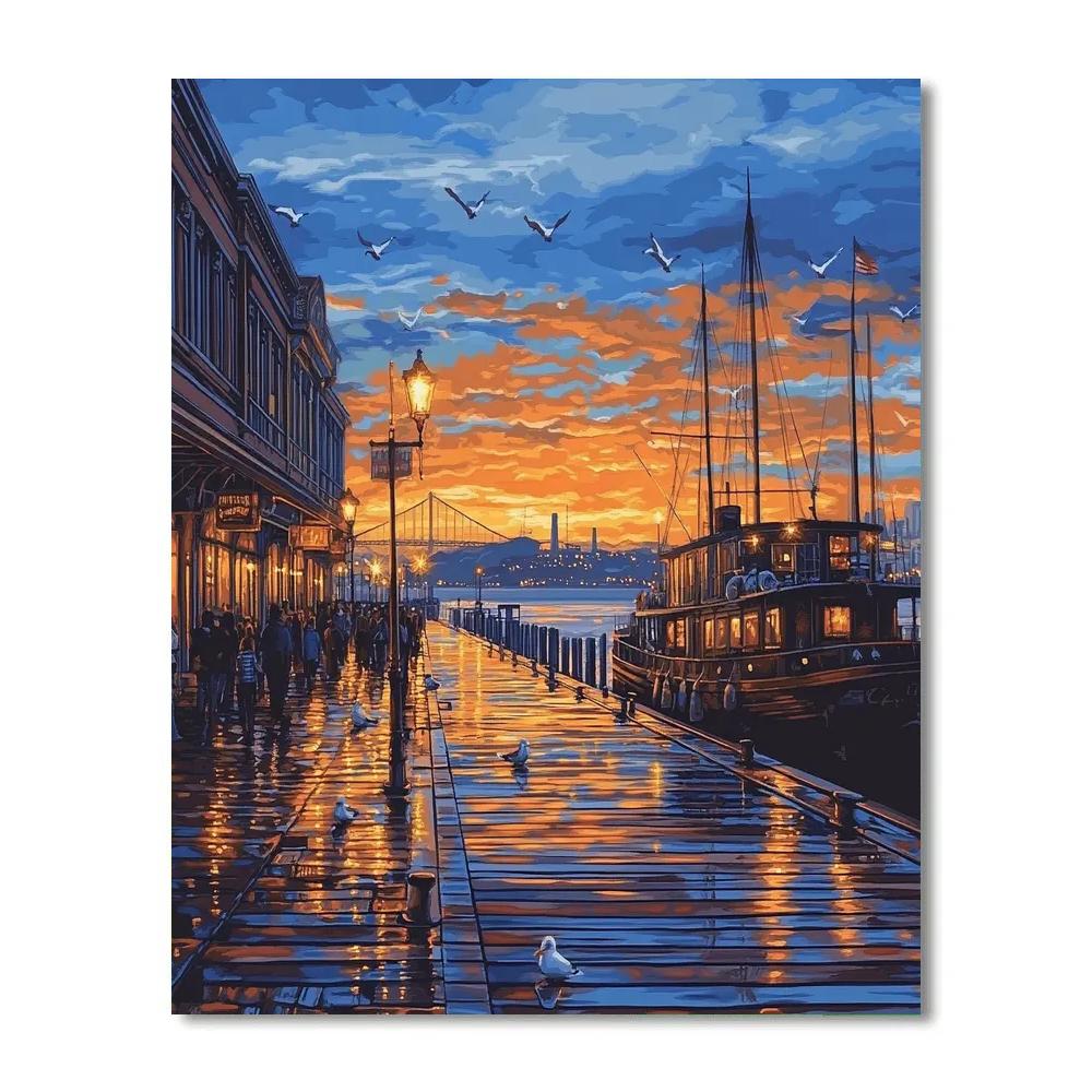 Fishermans Wharf Sunset View San Francisco United States Paint by numbers art