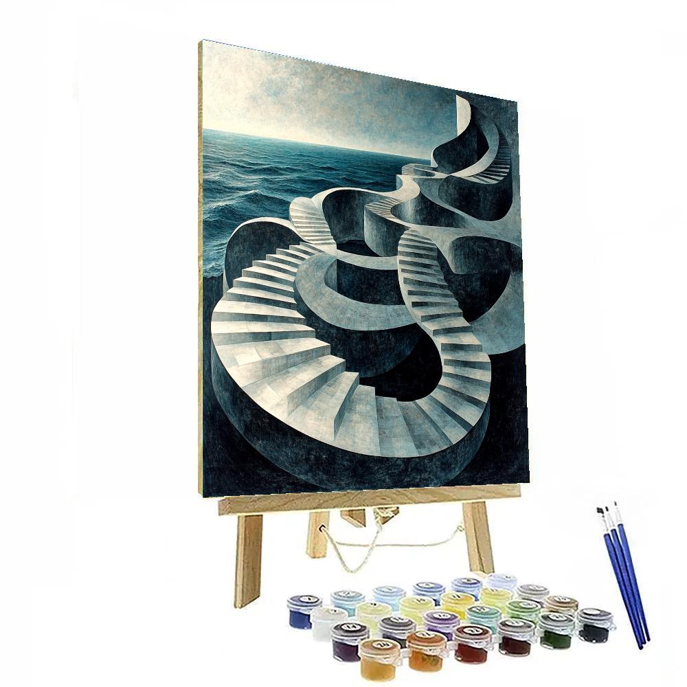 M.C. Escher Inspired Infinite Stairwell Of Tides paint by numbers
