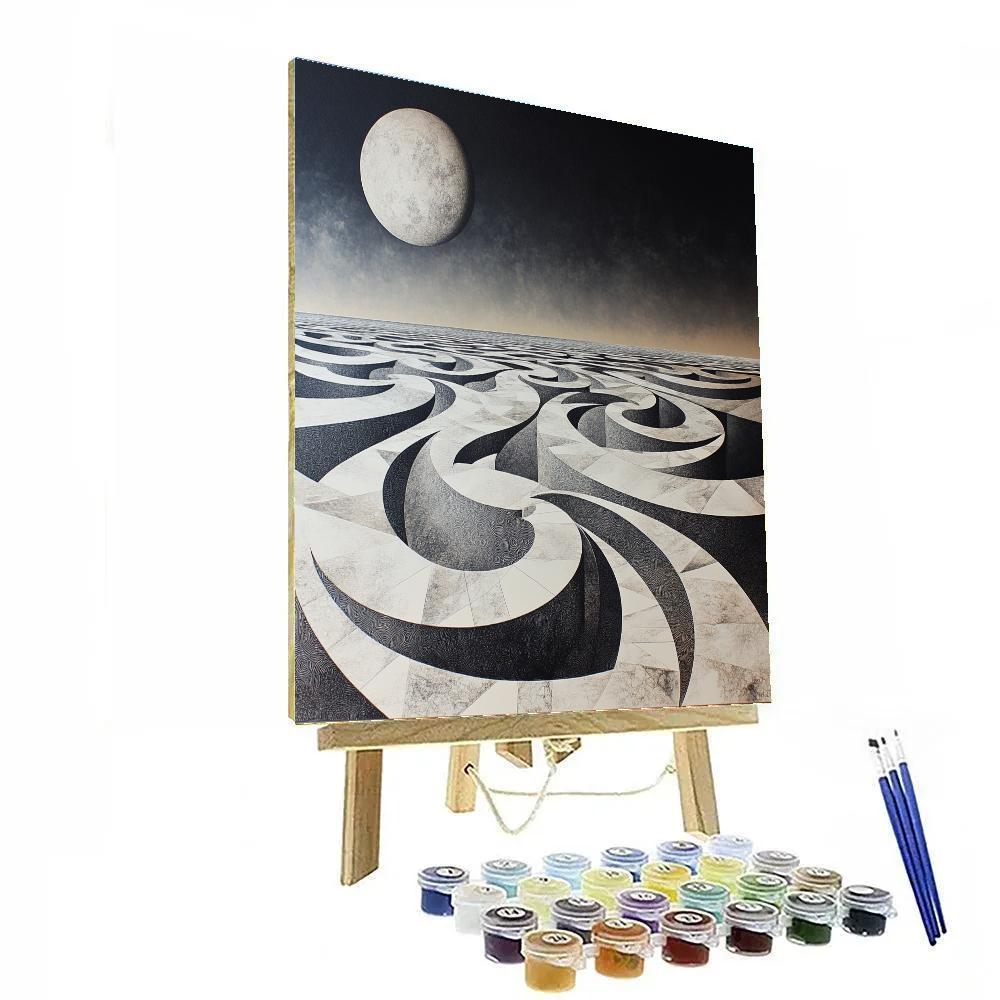 M.C. Escher Inspired Tessellated Lunar Maze Numbered painting kits