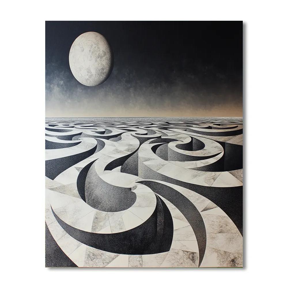 M.C. Escher Inspired Tessellated Lunar Maze Numbered painting kits