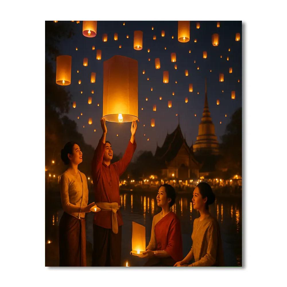 Lantern Festival On The Chiang Mai River Paint by numbers kits