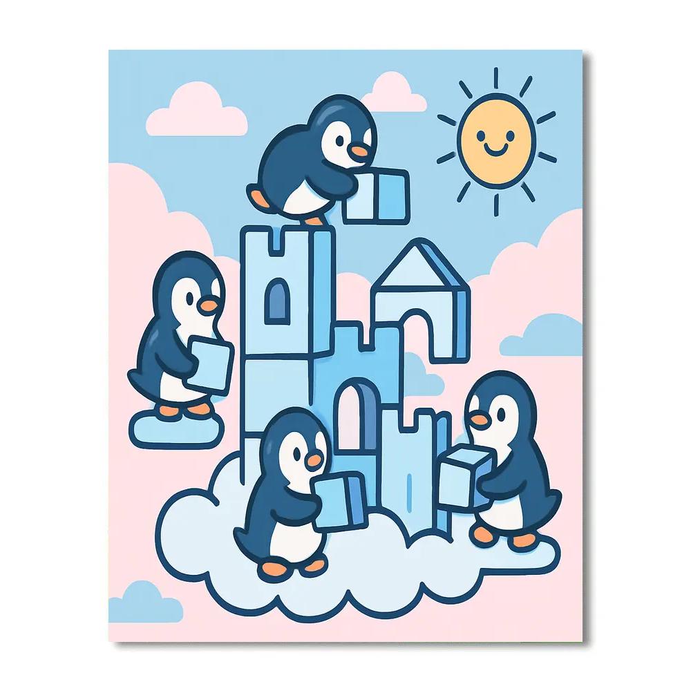 Cloud Castle Penguins paint by color