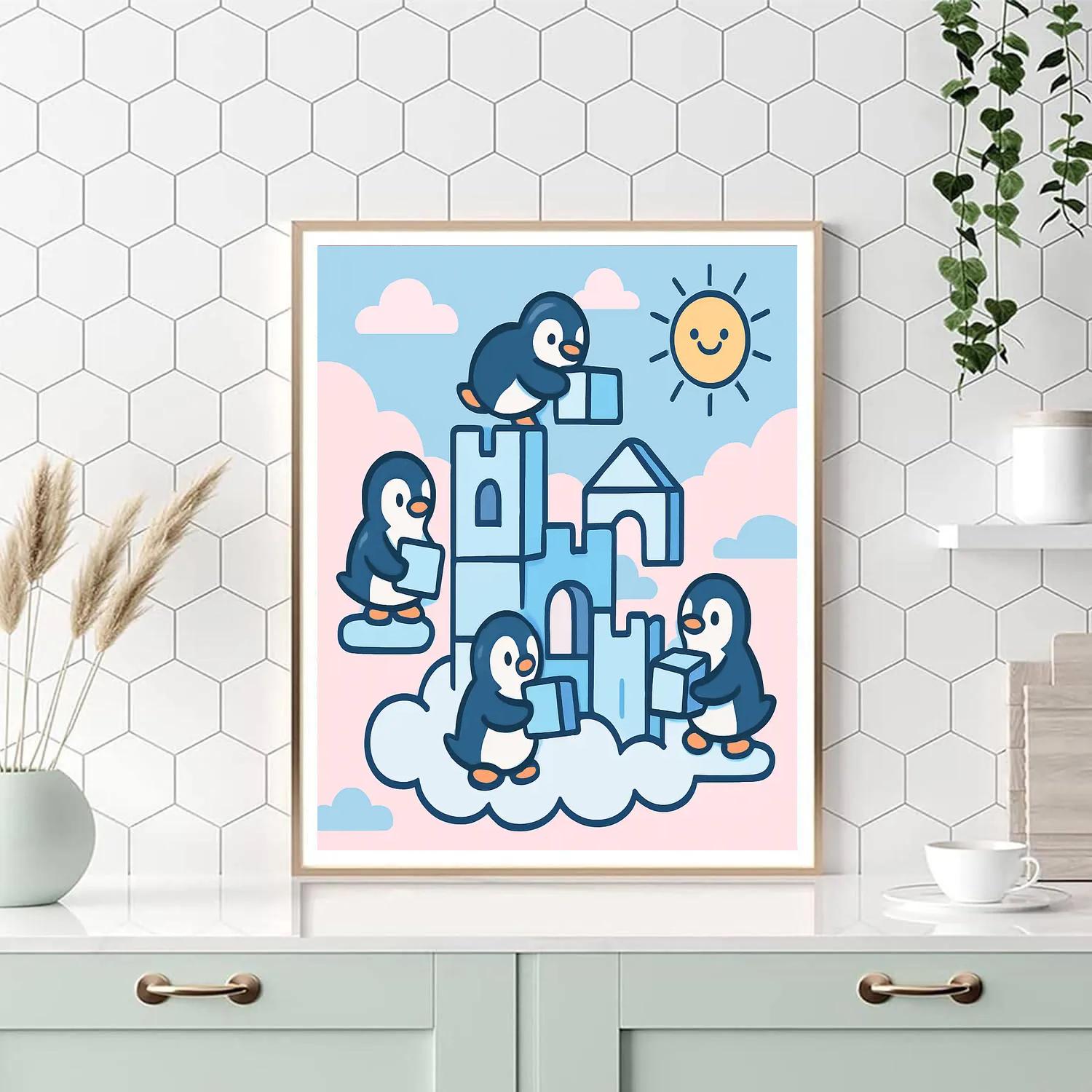 Cloud Castle Penguins paint by color