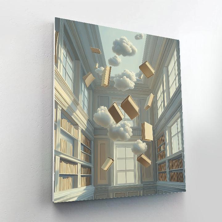 Rene Magritte Inspired Floating Library Number painting