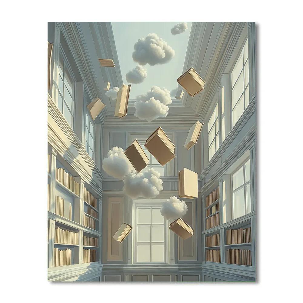 Rene Magritte Inspired Floating Library Number painting