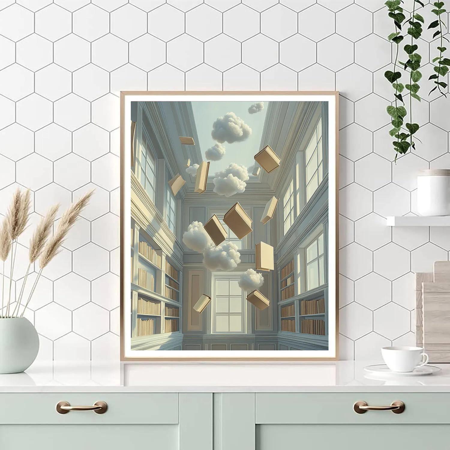 Rene Magritte Inspired Floating Library Number painting