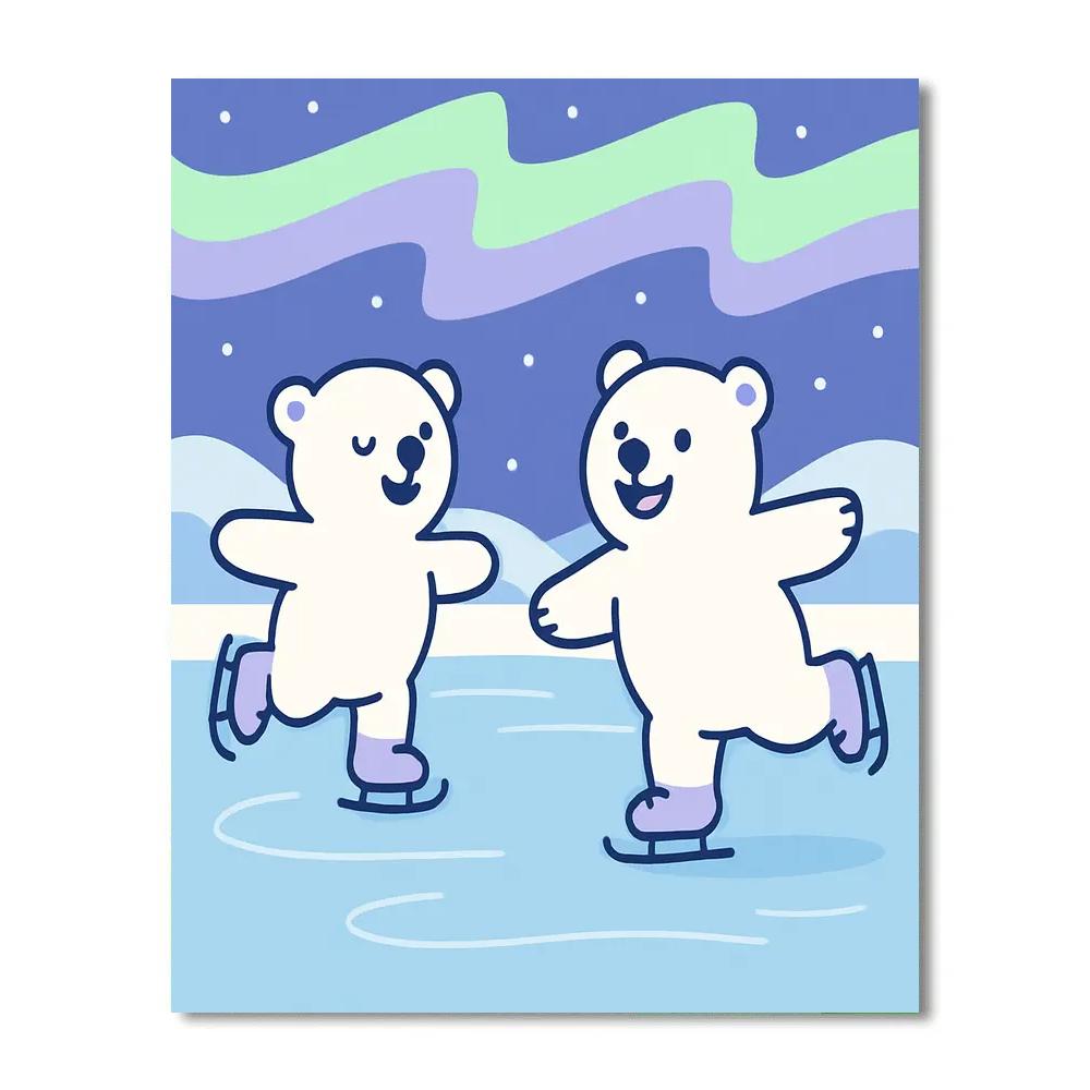 Aurora Ice Skating Bears paint by number