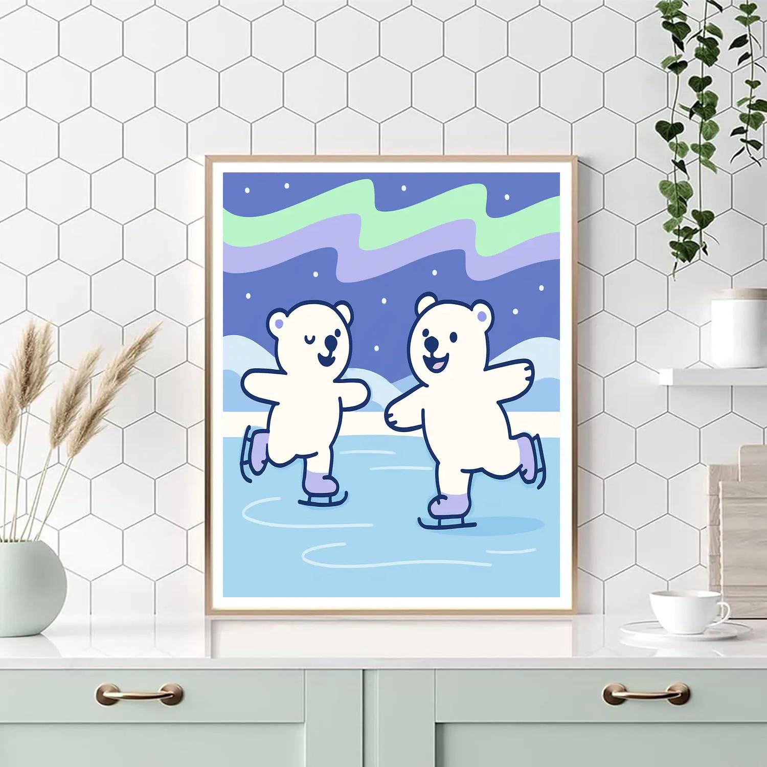 Aurora Ice Skating Bears paint by number