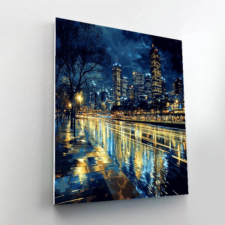 Nighttime Panorama Of Melbourne Skyline With Yarra River Painting by numbers kit