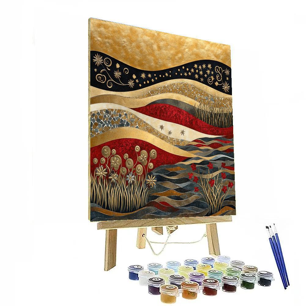 Gustav Klimt Inspired Golden Tidal Meadow painting number kit
