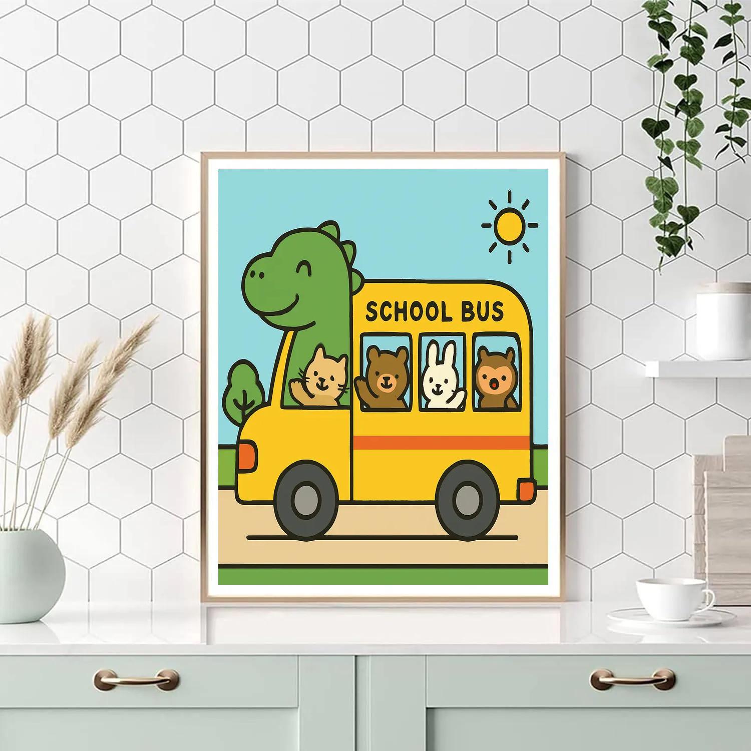 Dino School Bus Numbered painting kits