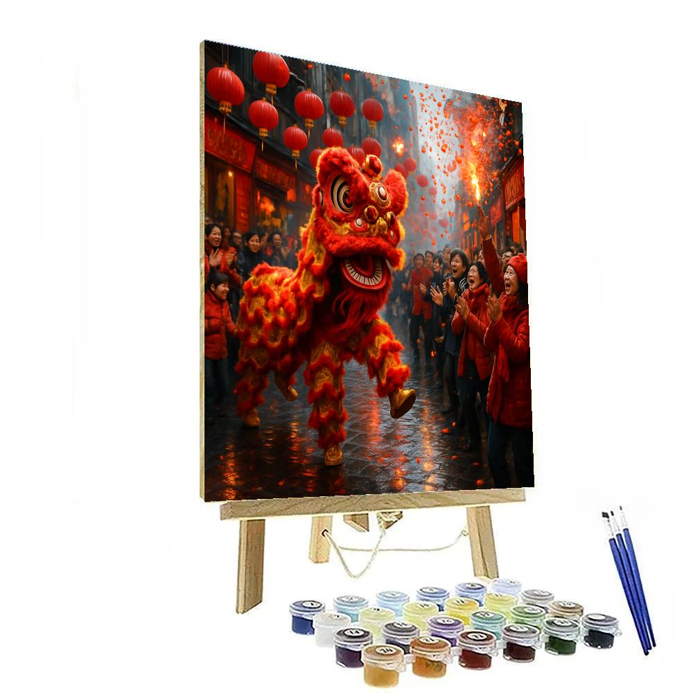 Chinese New Year Lion Dance In City Street Painting by numbers kit