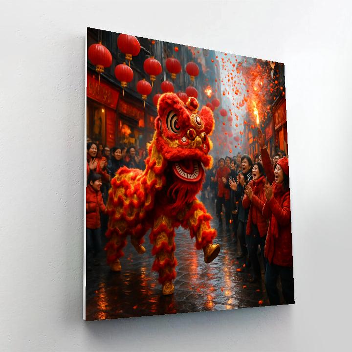 Chinese New Year Lion Dance In City Street Painting by numbers kit