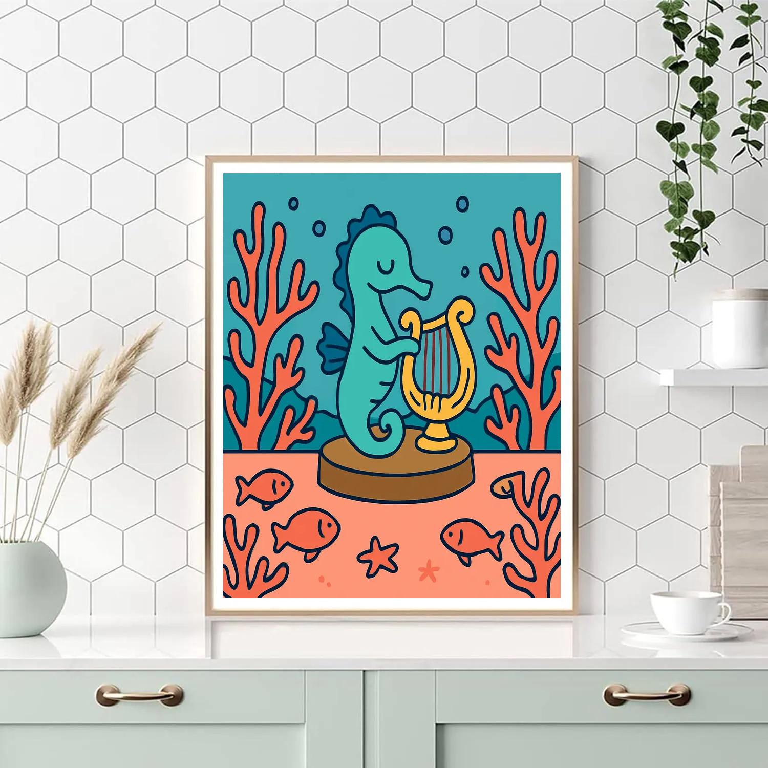 Coral Concert Seahorse painting number kit