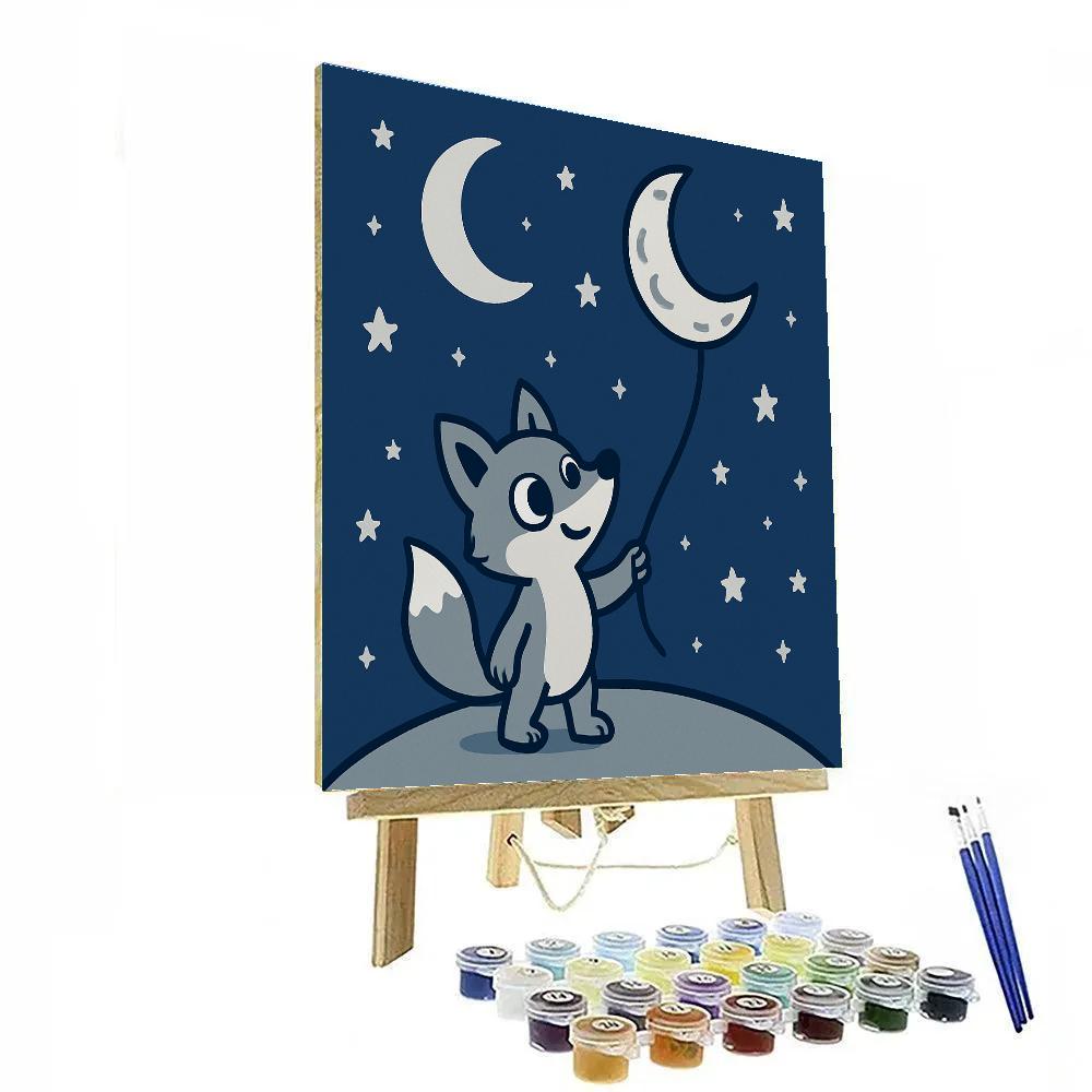 Stargazing Fox And Moon Kite painting number kit