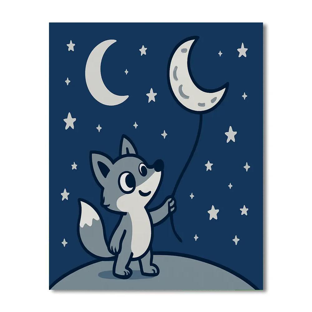 Stargazing Fox And Moon Kite painting number kit