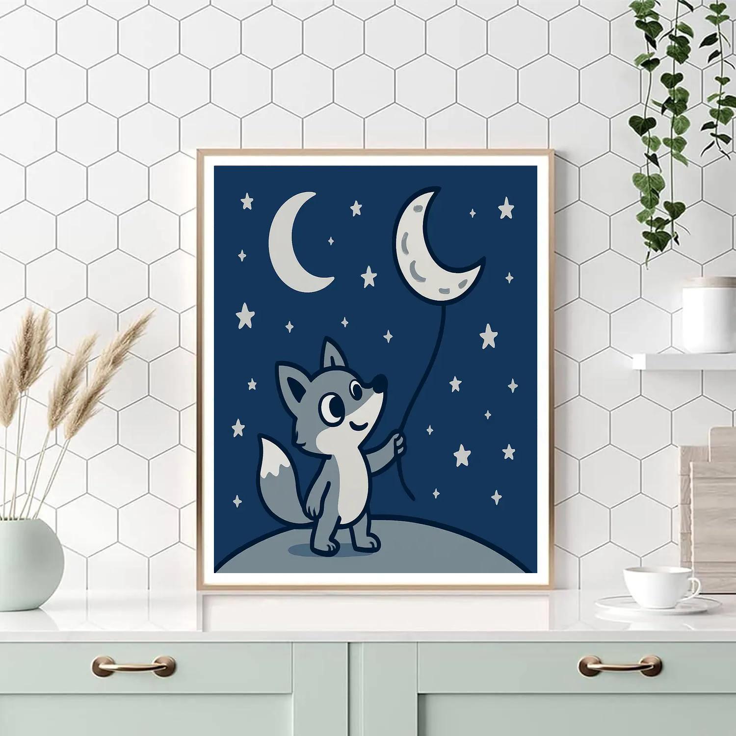 Stargazing Fox And Moon Kite painting number kit