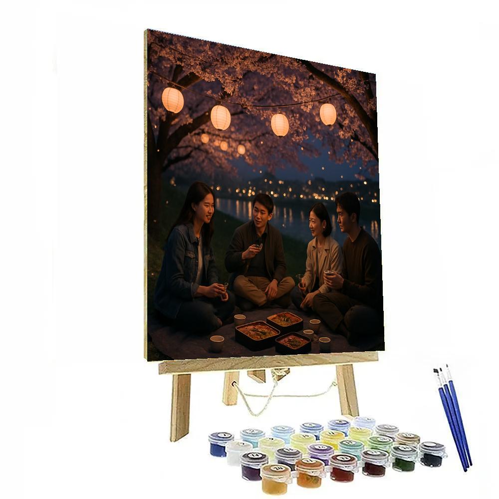 Hanami Evening Picnic Under Cherry Blossoms Painting by numbers kit