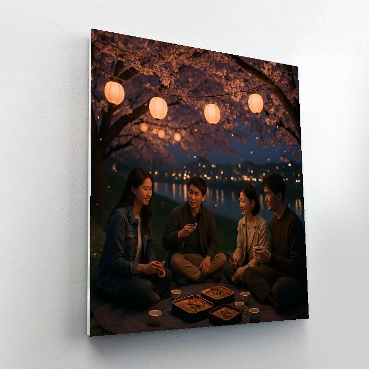 Hanami Evening Picnic Under Cherry Blossoms Painting by numbers kit
