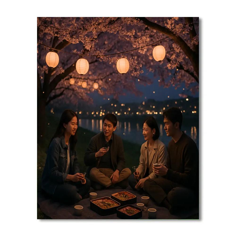 Hanami Evening Picnic Under Cherry Blossoms Painting by numbers kit