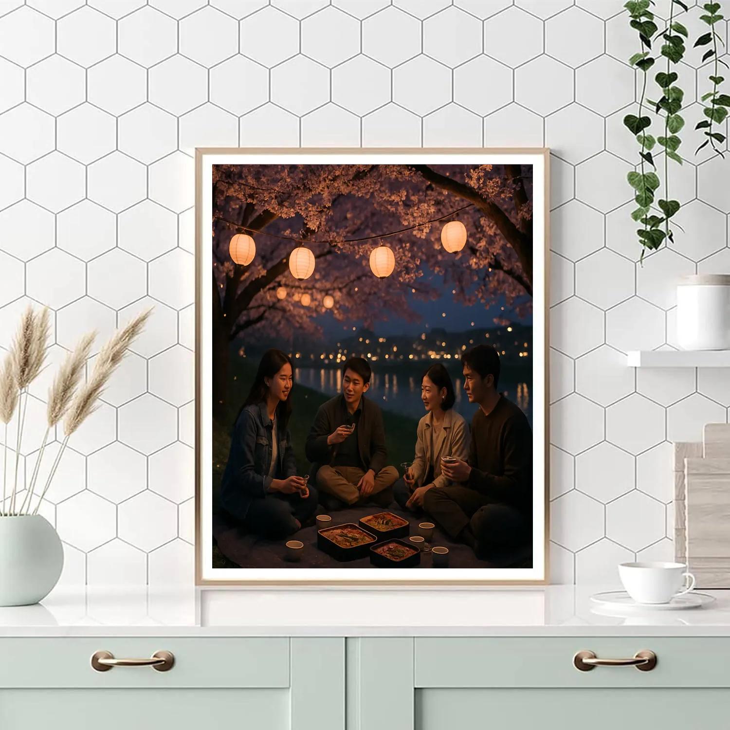 Hanami Evening Picnic Under Cherry Blossoms Painting by numbers kit
