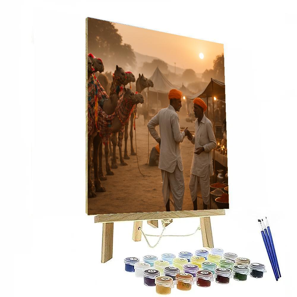 Pushkar Camel Fair Market At Dawn paint by color