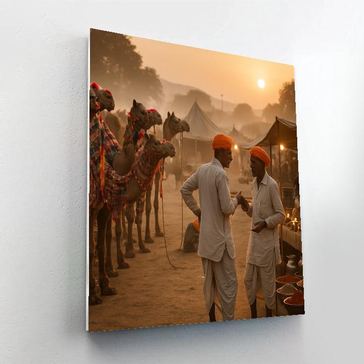 Pushkar Camel Fair Market At Dawn paint by color