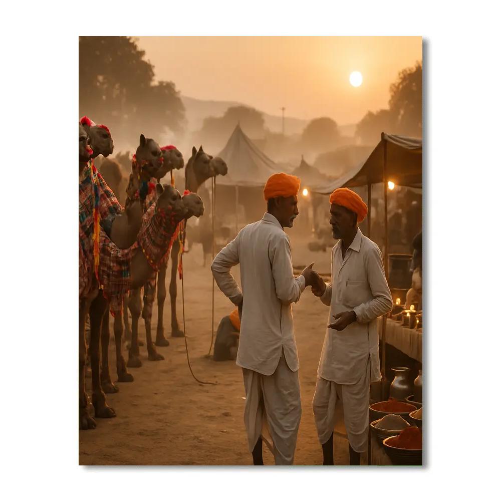 Pushkar Camel Fair Market At Dawn paint by color