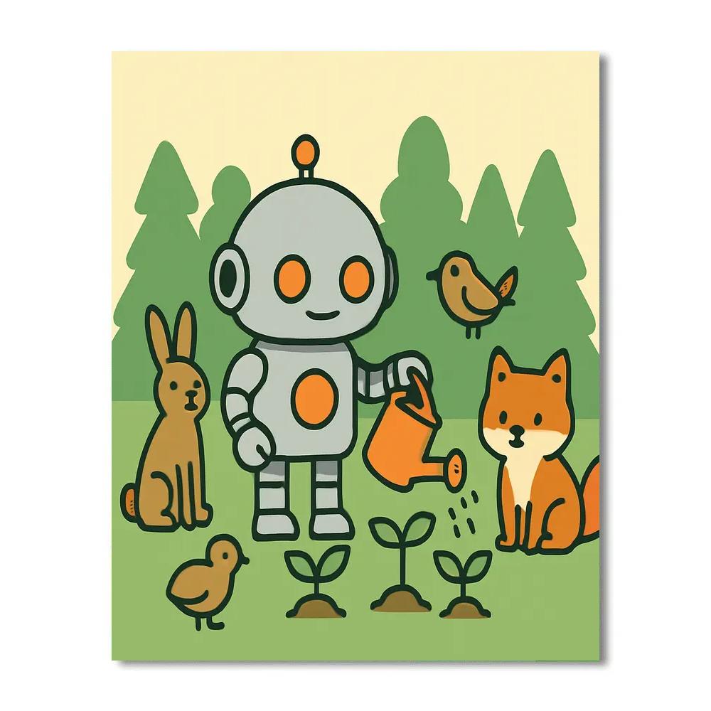 Friendly Forest Robot Helper Paint by numbers kits