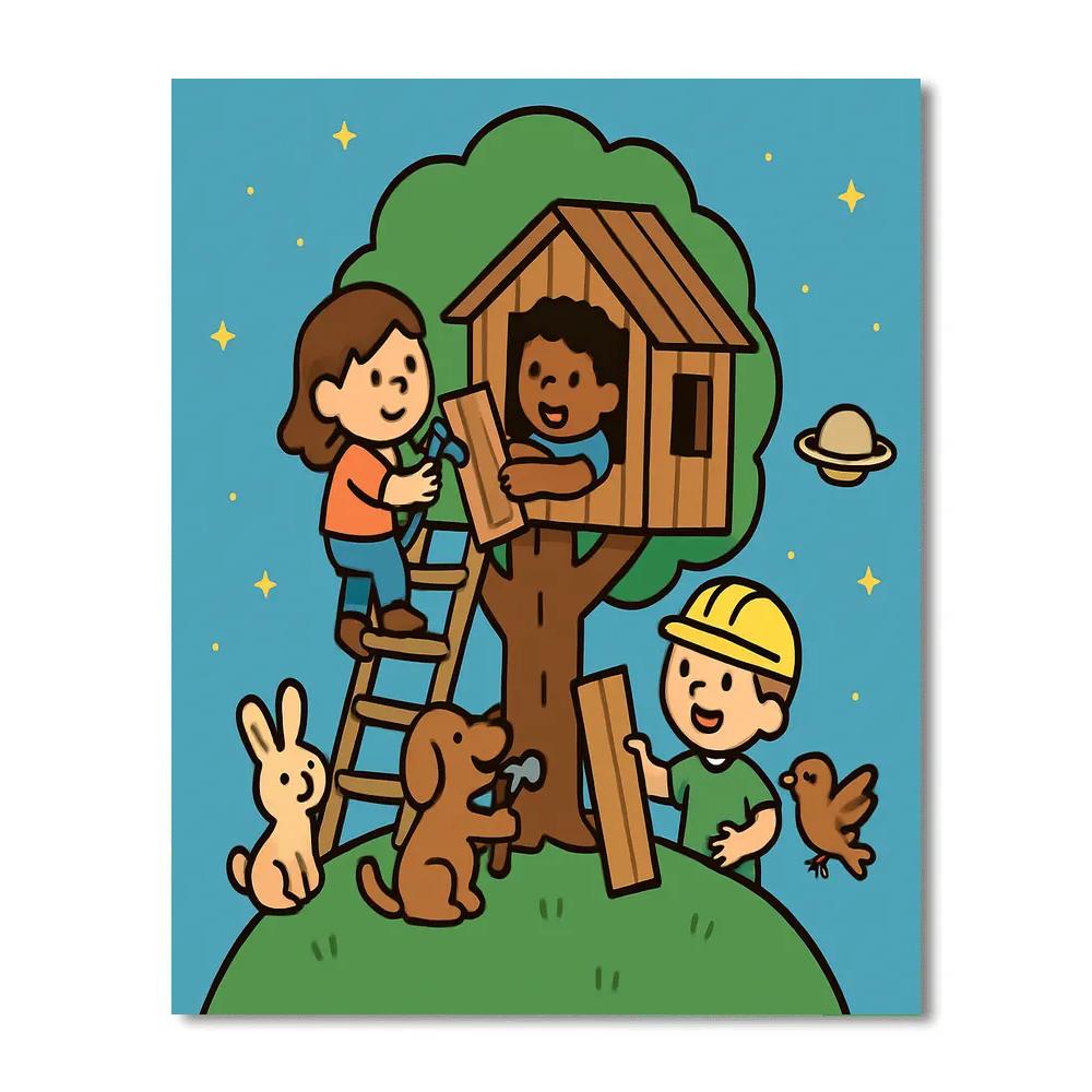 Tiny Planet Treehouse Painting by numbers kit