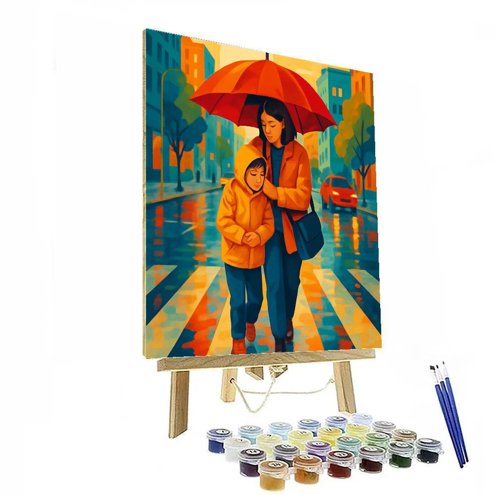 Rainbow Umbrella Commute DIY paint by numbers