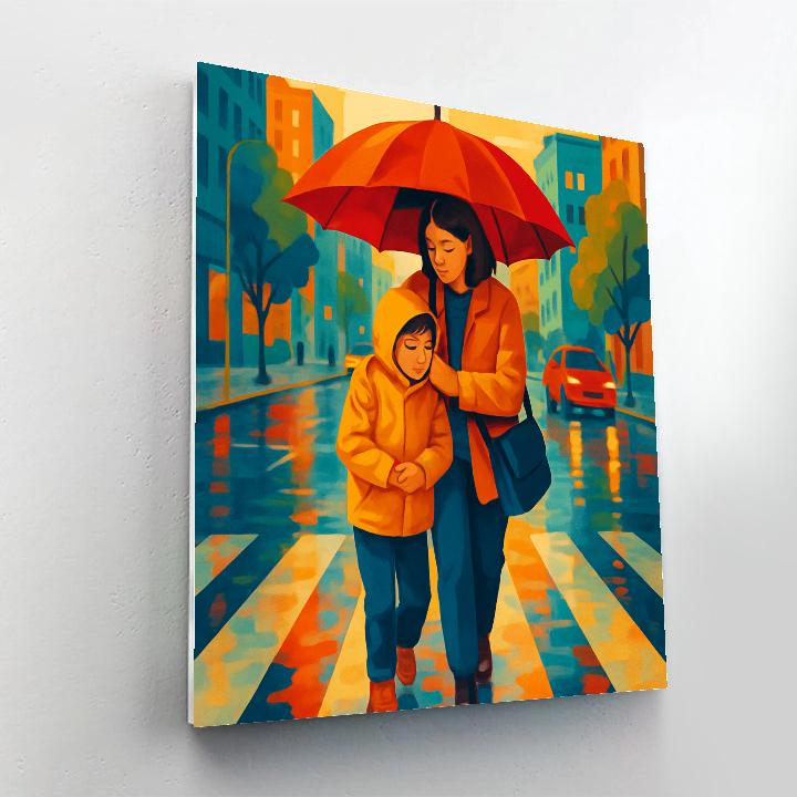 Rainbow Umbrella Commute DIY paint by numbers