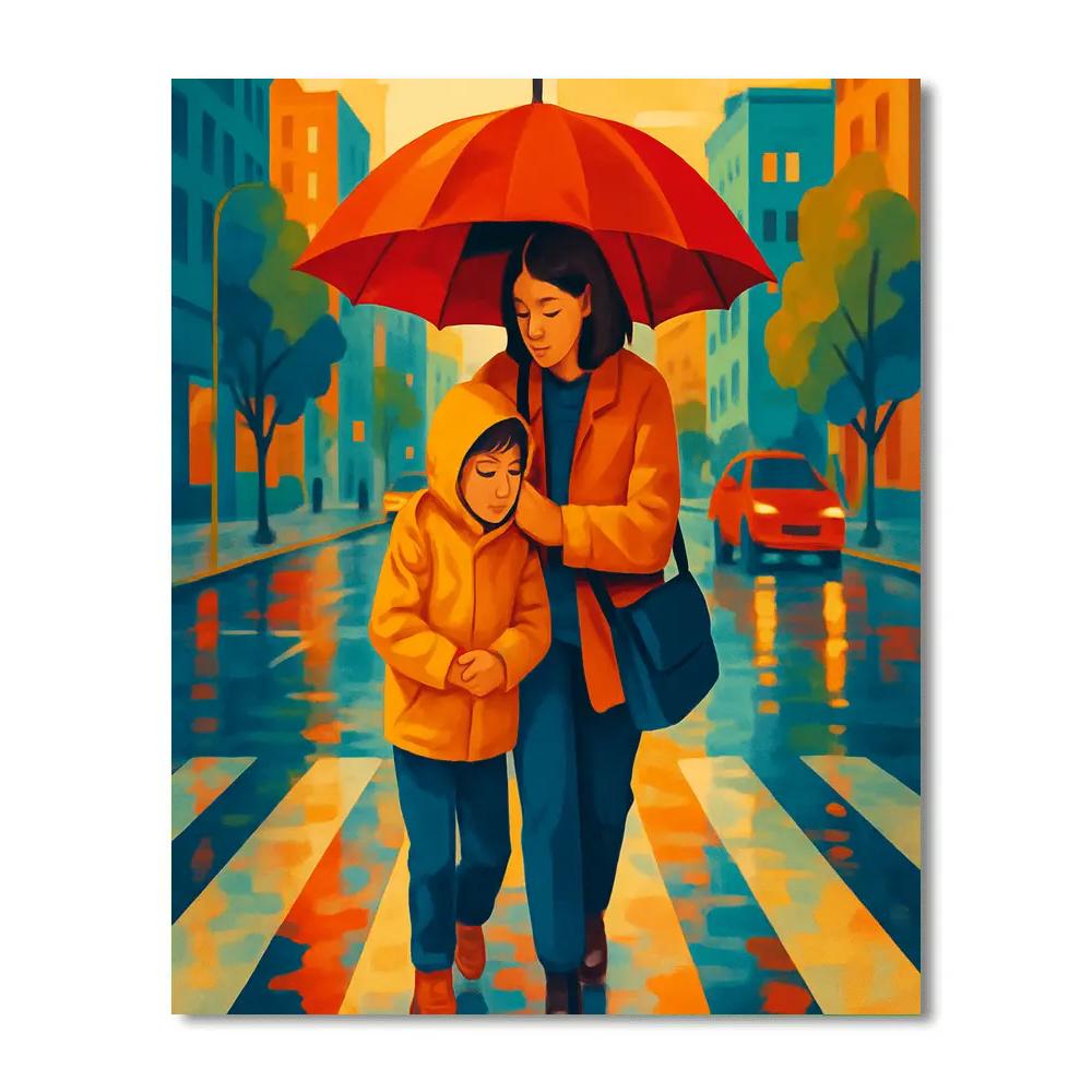 Rainbow Umbrella Commute DIY paint by numbers