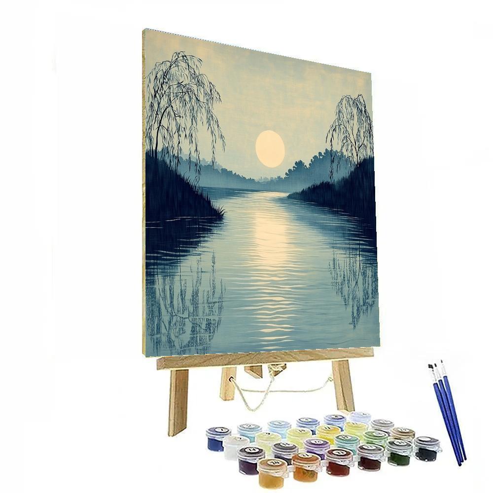 Hiroshige Inspired Moonlit River Willows Numbered painting kits