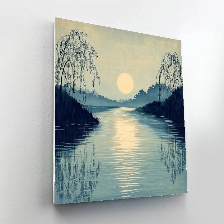 Hiroshige Inspired Moonlit River Willows Numbered painting kits