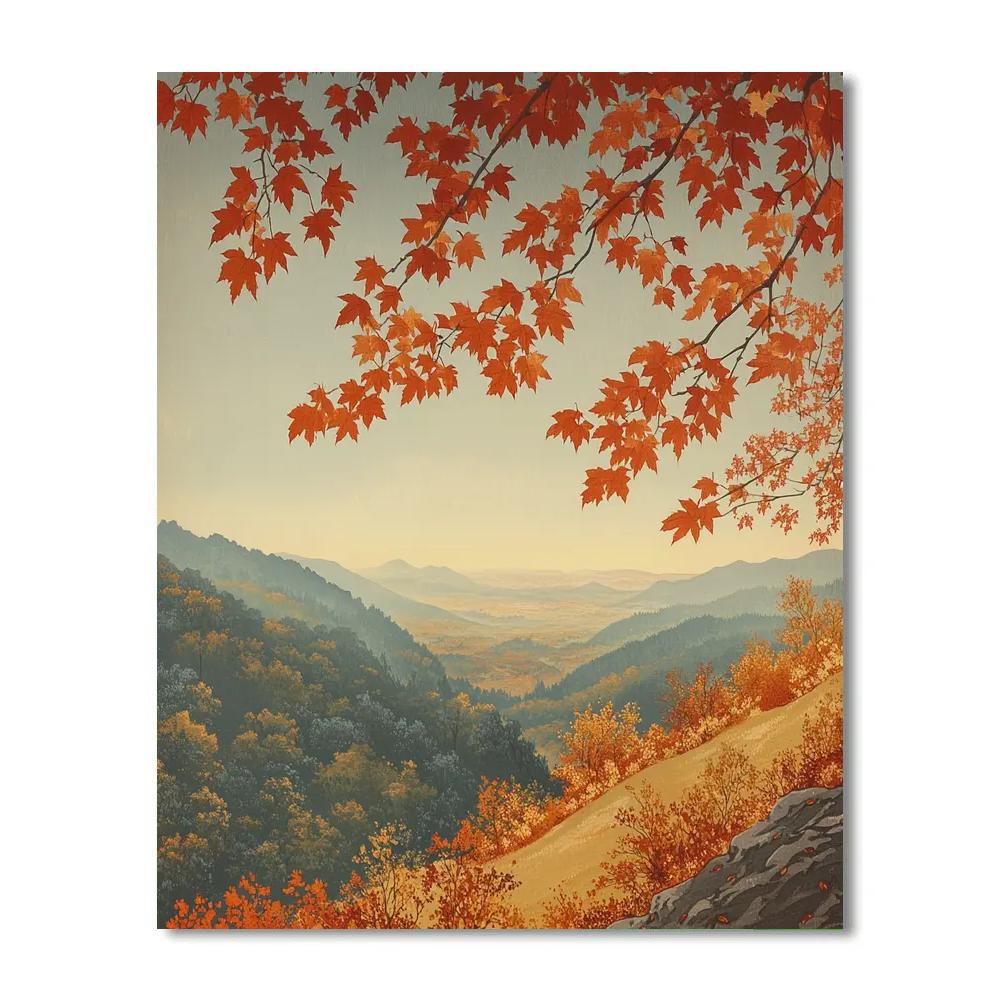 Hiroshige Inspired Autumn Maple Cascade paint by number