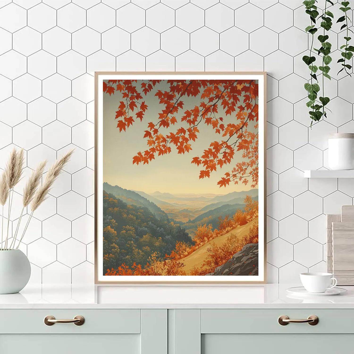 Hiroshige Inspired Autumn Maple Cascade paint by number