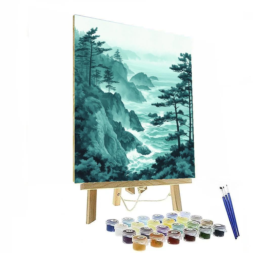 Hiroshige Inspired Misty Pine Coast Number painting