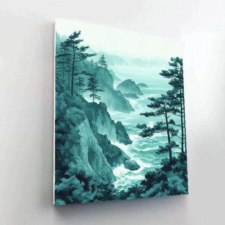 Hiroshige Inspired Misty Pine Coast Number painting